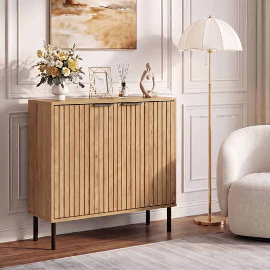 Fluted Buffet Cabinet with 2-Door Sideboard for Kitchen and Dining Room-Black W2B
