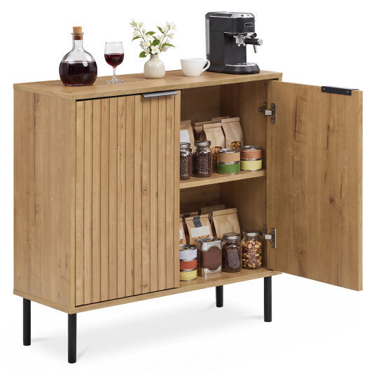 Fluted Buffet Cabinet with 2-Door Sideboard for Kitchen and Dining Room-Black W2B