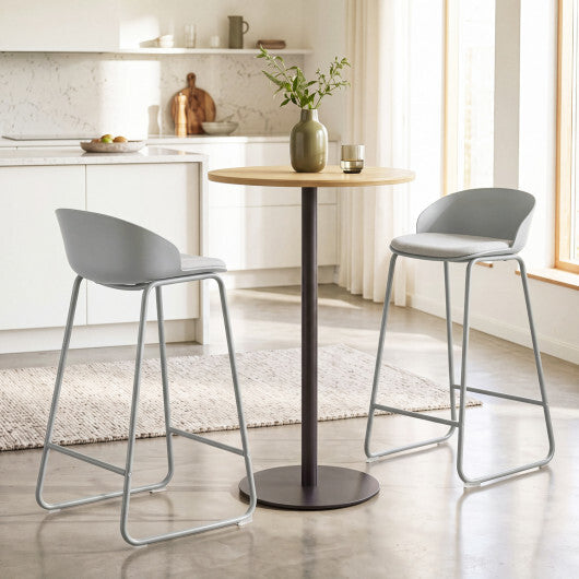 Set of 2 Counter Height Bar Stools with Curved Backrest and Metal Frame for Kitchen Dining-Gray W2B