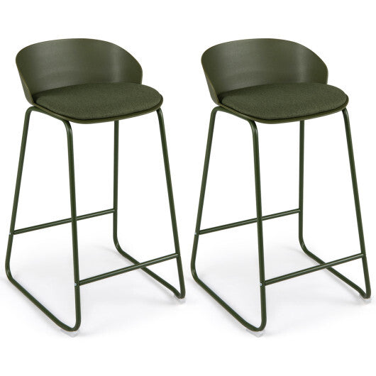 Set of 2 Counter Height Bar Stools with Curved Backrest and Metal Frame for Kitchen Dining-Gray W2B