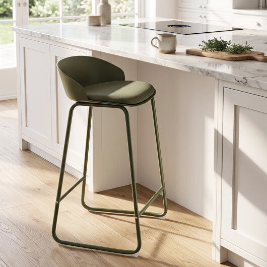 Set of 2 Counter Height Bar Stools with Curved Backrest and Metal Frame for Kitchen Dining-Gray W2B
