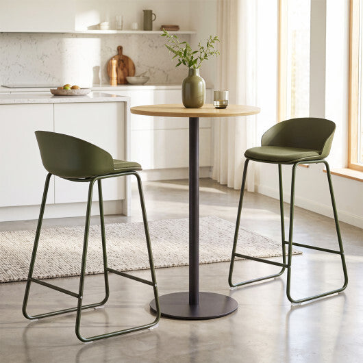 Set of 2 Counter Height Bar Stools with Curved Backrest and Metal Frame for Kitchen Dining-Gray W2B