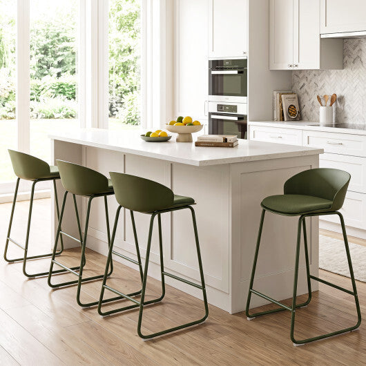 Set of 2 Counter Height Bar Stools with Curved Backrest and Metal Frame for Kitchen Dining-Gray W2B