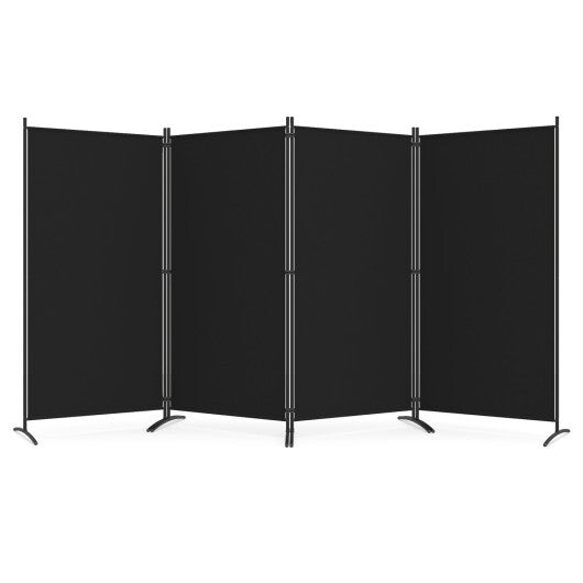 4 Panel Room Divider 6 FT Tall Folding Privacy Screen with Curved Metal Feet-Black W2B