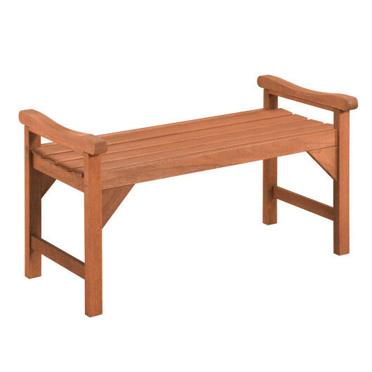 Solid Wood Backless Garden Bench with Support Handles and Curved Slatted Seat for Deck W2B