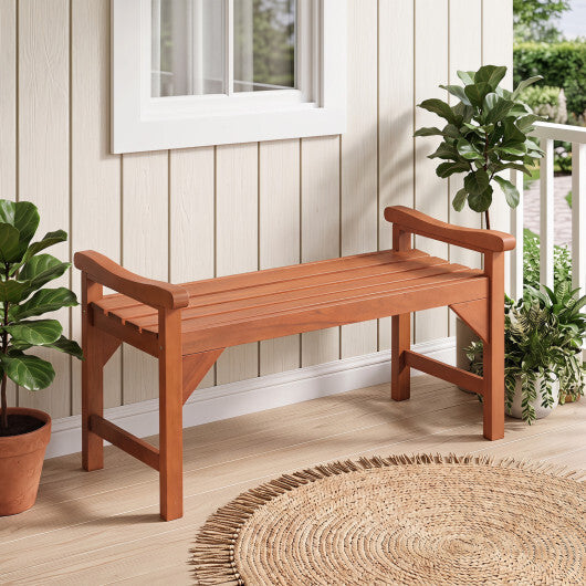 Solid Wood Backless Garden Bench with Support Handles and Curved Slatted Seat for Deck W2B