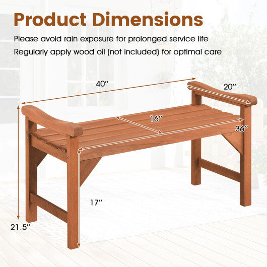 Solid Wood Backless Garden Bench with Support Handles and Curved Slatted Seat for Deck W2B