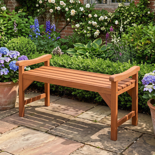 Solid Wood Backless Garden Bench with Support Handles and Curved Slatted Seat for Deck W2B