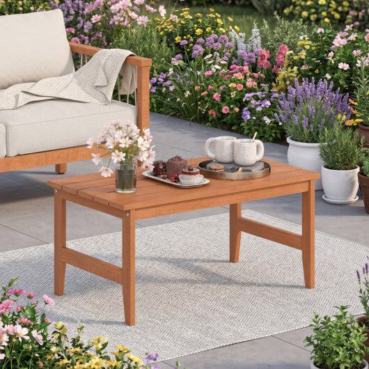 35.5" Solid Wood Outdoor Coffee Table with Rectangular Slatted Top and Teak Finish W2B