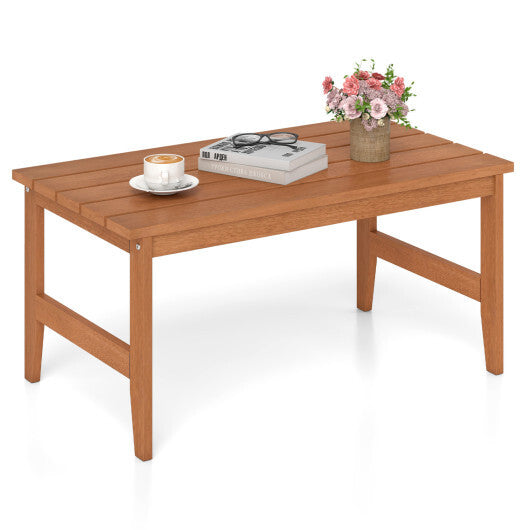 35.5" Solid Wood Outdoor Coffee Table with Rectangular Slatted Top and Teak Finish W2B