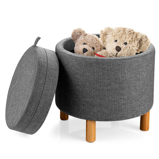 Round Fabric Storage Ottoman with Tray and Non-Slip Pads for Bedroom-Gray W2B