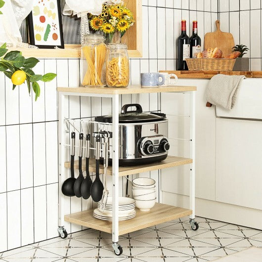 3-Tier Kitchen Baker's Rack Microwave Oven Storage Cart with Hooks-Light Brown - Color: Light Brown W2B