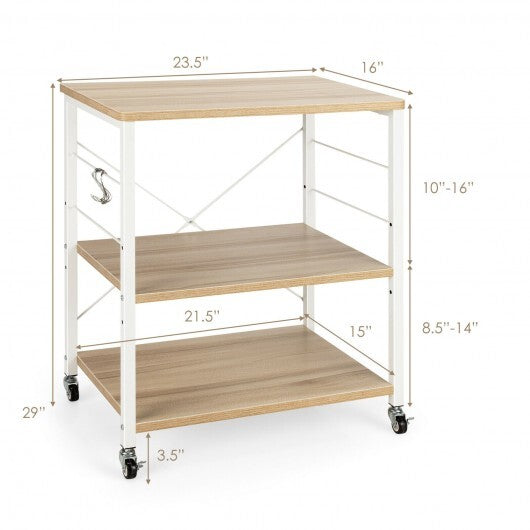 3-Tier Kitchen Baker's Rack Microwave Oven Storage Cart with Hooks-Light Brown - Color: Light Brown W2B