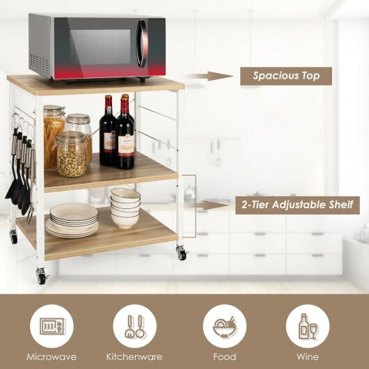3-Tier Kitchen Baker's Rack Microwave Oven Storage Cart with Hooks-Light Brown - Color: Light Brown W2B