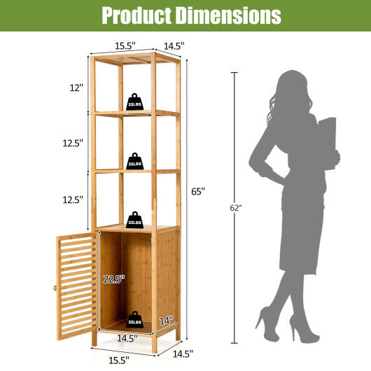 4 Tiers Slim Bamboo Floor Storage Cabinet with Shutter Door and Anti-Toppling Device-Natural W2B