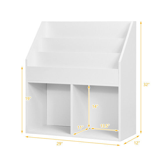 Kids Wooden Bookshelf Bookcase Children Toy Storage Cabinet Organizer-White W2B