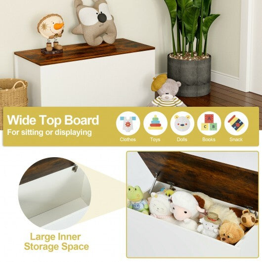 Flip-top Storage Chest with Self-hold Cover and Pneumatic Rod-White