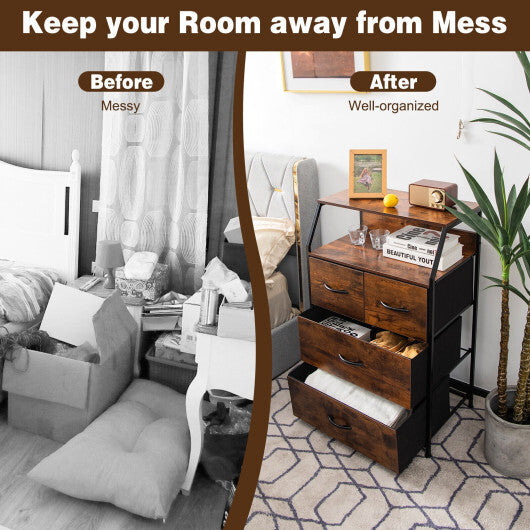 Freestanding Cabinet Dresser with Wooden Top Shelves-M