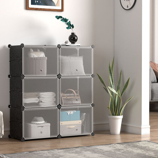 12-Cube 48 Pairs Portable Shoe Shelves with Hook-Black W2B