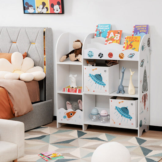 Kids Toy and Book Organizer Children with Storage Bins - Color: White W2B