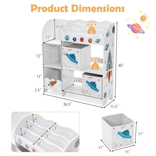 Kids Toy and Book Organizer Children with Storage Bins - Color: White W2B