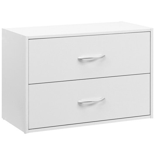 2-Drawer Stackable Horizontal Storage Cabinet Dresser Chest with Handles-Espresso W2B