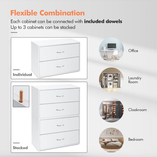 2-Drawer Stackable Horizontal Storage Cabinet Dresser Chest with Handles-Espresso W2B