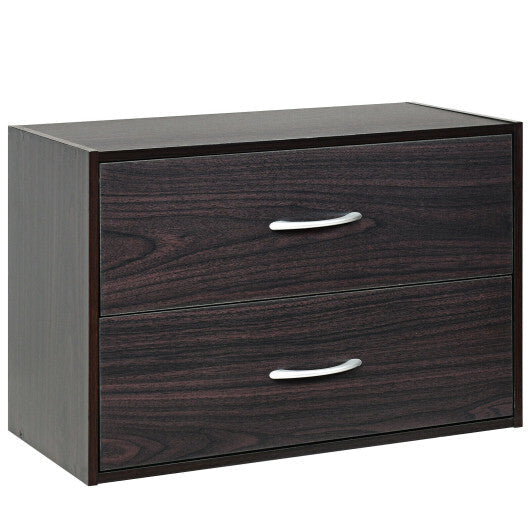 2-Drawer Stackable Horizontal Storage Cabinet Dresser Chest with Handles-Espresso W2B