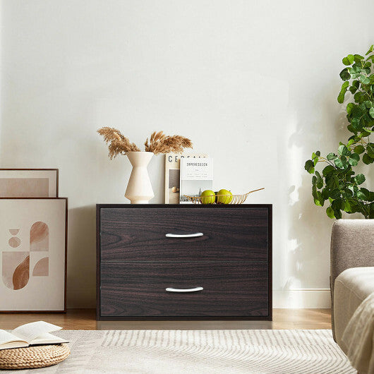 2-Drawer Stackable Horizontal Storage Cabinet Dresser Chest with Handles-Espresso W2B
