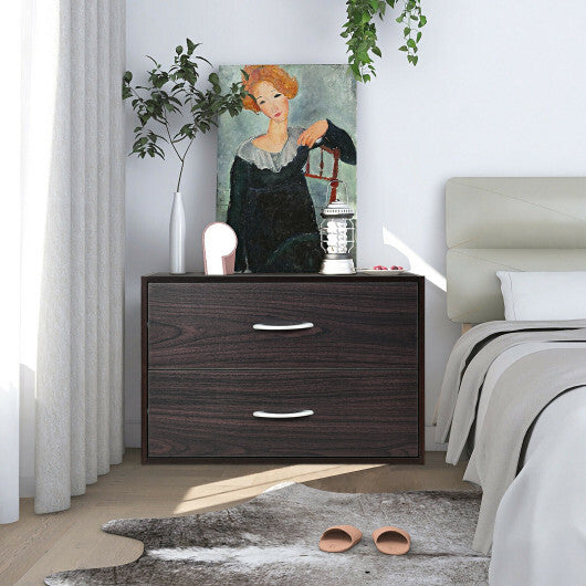 2-Drawer Stackable Horizontal Storage Cabinet Dresser Chest with Handles-Espresso W2B