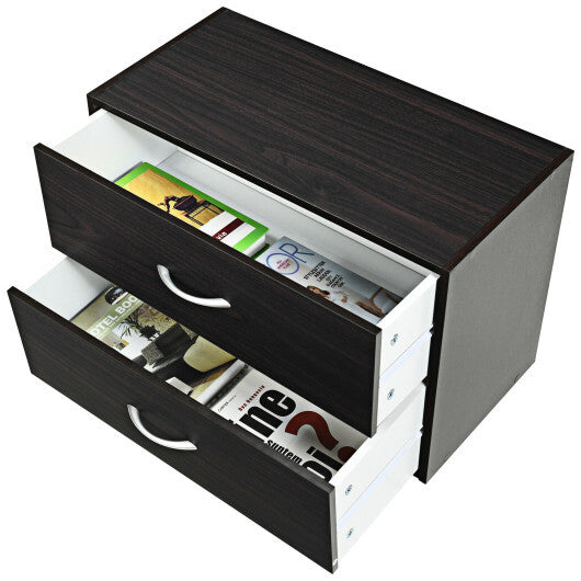 2-Drawer Stackable Horizontal Storage Cabinet Dresser Chest with Handles-Espresso W2B