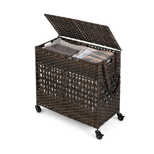 110L 2-Section Laundry Hamper with 2 Removable and Washable Liner Bags-Brown - Color: Brown W2B