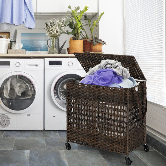 110L 2-Section Laundry Hamper with 2 Removable and Washable Liner Bags-Brown - Color: Brown W2B