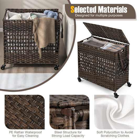 110L 2-Section Laundry Hamper with 2 Removable and Washable Liner Bags-Brown - Color: Brown W2B