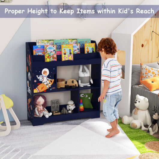 Kids Toy Storage Organizer with Book Shelf and Storage Cabinet-Navy - Color: Navy W2B