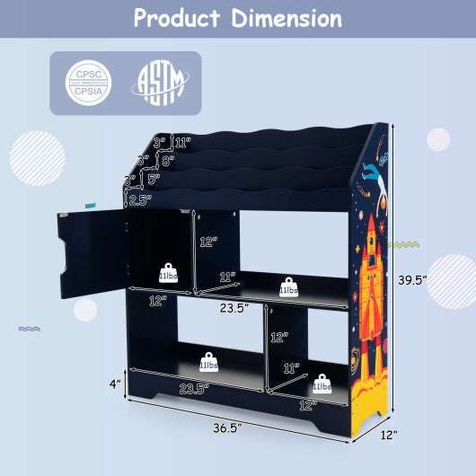 Kids Toy Storage Organizer with Book Shelf and Storage Cabinet-Navy - Color: Navy W2B