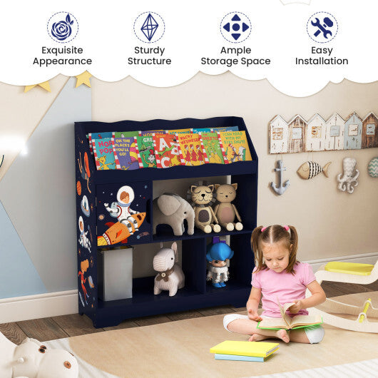 Kids Toy Storage Organizer with Book Shelf and Storage Cabinet-Navy - Color: Navy W2B