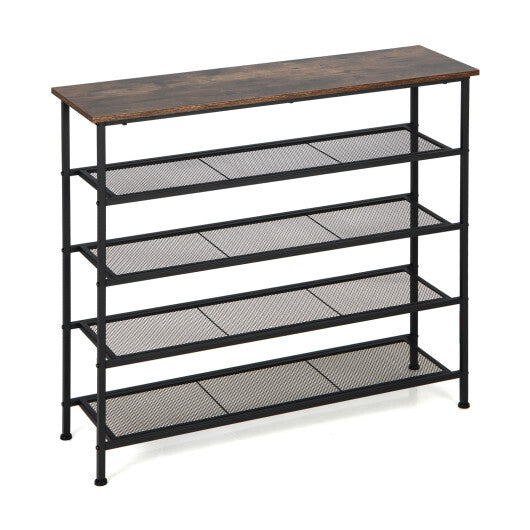 Industrial Adjustable 5-Tier Metal Shoe Rack with 4 Shelves for 16-20 Pairs W2B
