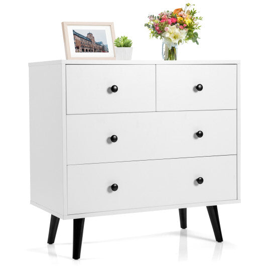 4 Drawers Dresser Chest of Drawers Free Standing Sideboard Cabinet-White - Color: White W2B