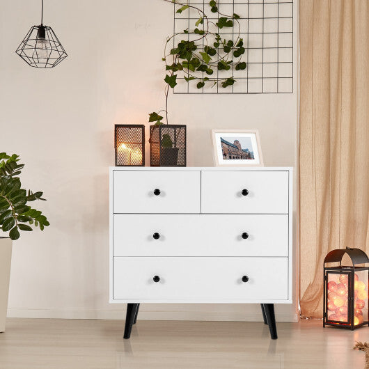 4 Drawers Dresser Chest of Drawers Free Standing Sideboard Cabinet-White - Color: White W2B
