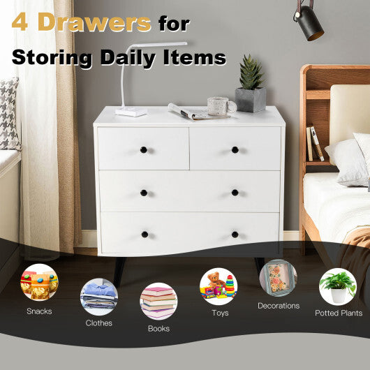 4 Drawers Dresser Chest of Drawers Free Standing Sideboard Cabinet-White - Color: White W2B