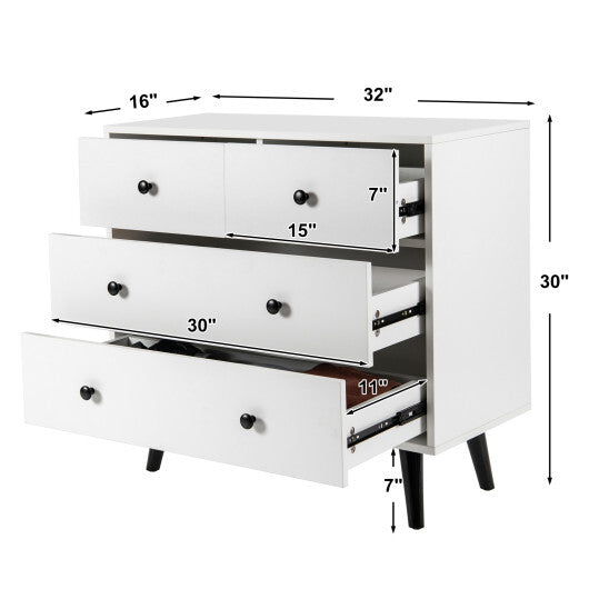 4 Drawers Dresser Chest of Drawers Free Standing Sideboard Cabinet-White - Color: White W2B