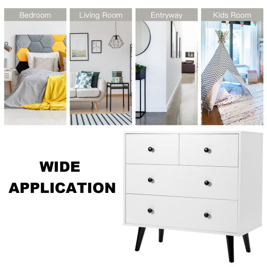 4 Drawers Dresser Chest of Drawers Free Standing Sideboard Cabinet-White - Color: White W2B