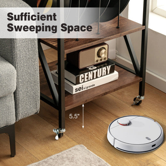 3 Tiers Vintage Style Rolling End Table with 3 Dividers for Albums-Brown W2B