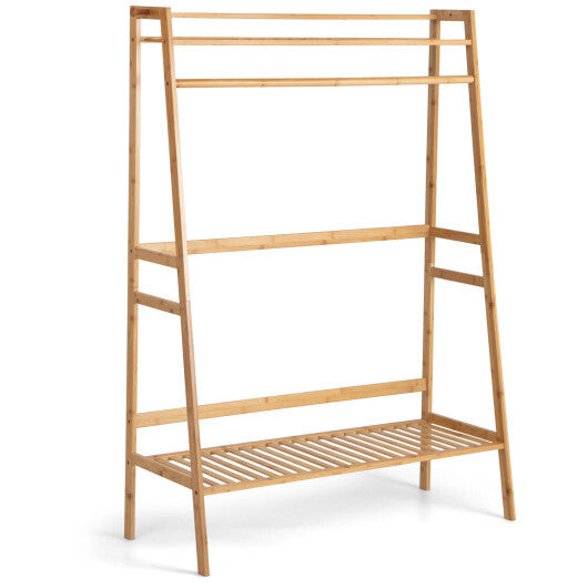 Bamboo Clothing Rack with Storage Shelves-Natural W2B