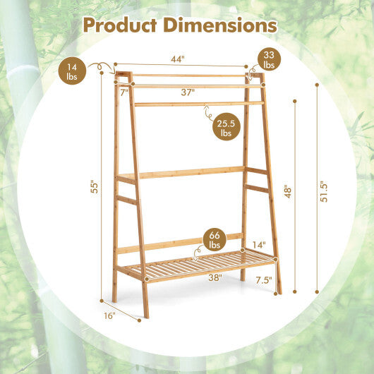 Bamboo Clothing Rack with Storage Shelves-Natural W2B