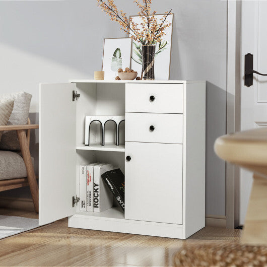 2 Door Storage Base Cabinet with 3-Tier Shelf-White W2B