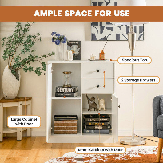 2 Door Storage Base Cabinet with 3-Tier Shelf-White W2B