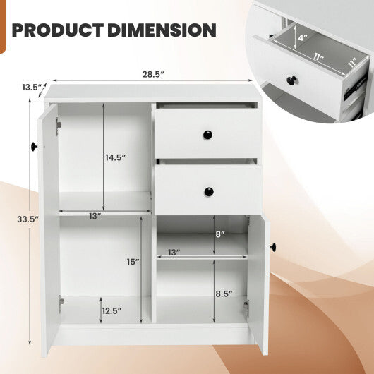 2 Door Storage Base Cabinet with 3-Tier Shelf-White W2B