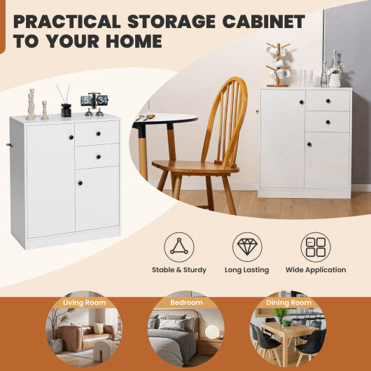 2 Door Storage Base Cabinet with 3-Tier Shelf-White W2B